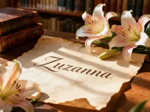 Antyczny kamienny klucz na drewnianym stole w klimatycznej bibliotece, symbolizujący imię Piotr.